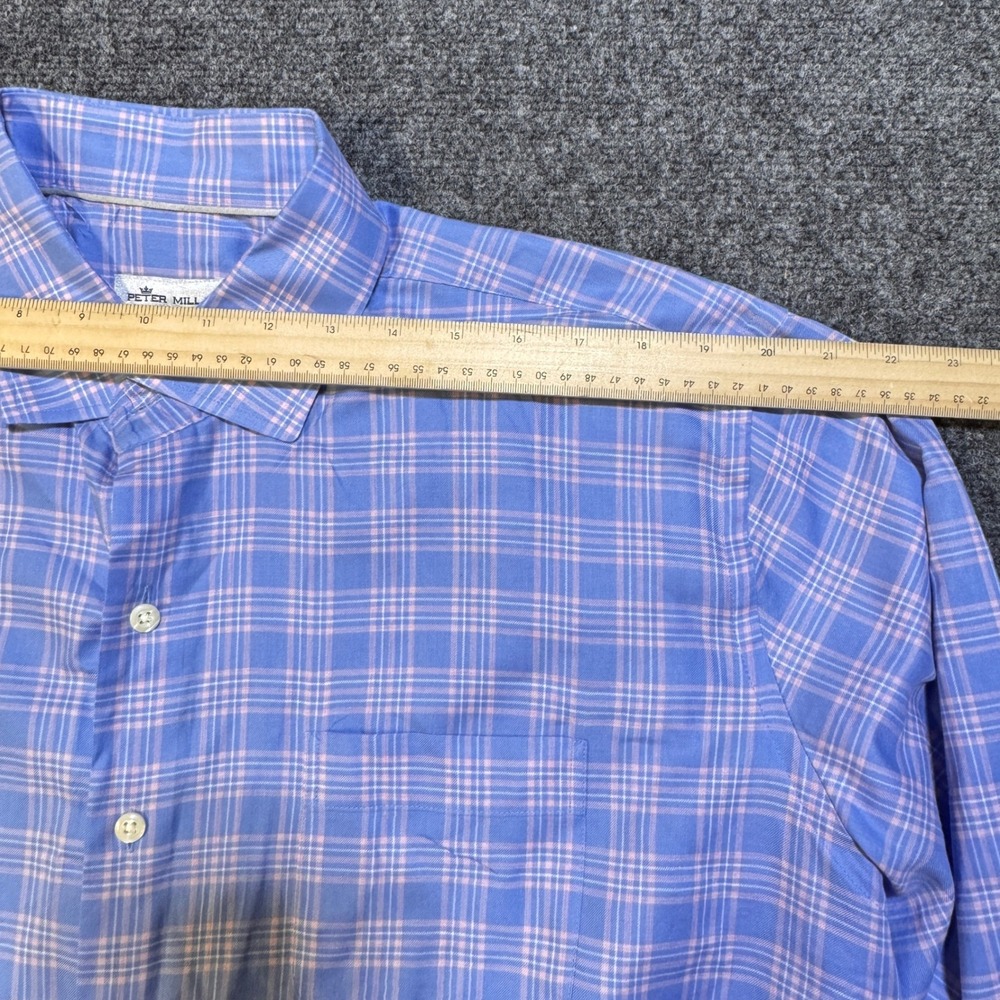 Peter Millar Clayton Shirt Mens XL Blue Pink Plaid Cotton Summer Preppy Coastal - Picture 4 of 8